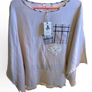 Easel Cream Blouse with Plaid Pocket